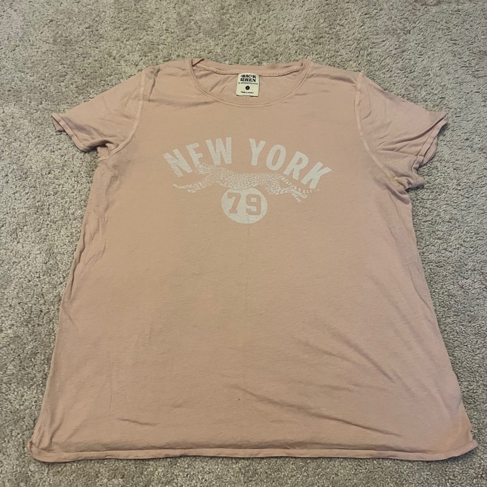 Anthropologie Size Small Back When New York‎ T-Shirt Tee Top Rose Pink